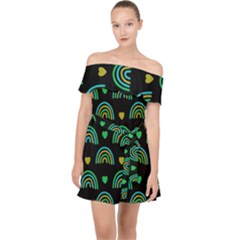 Dark Rainbow Pattern  Off Shoulder Chiffon Dress