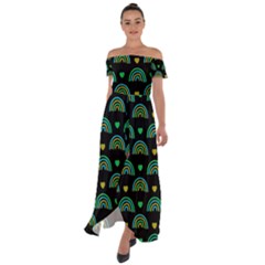 Dark Rainbow Pattern  Off Shoulder Open Front Chiffon Dress by ConteMonfrey