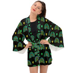 Dark Rainbow Pattern  Long Sleeve Kimono