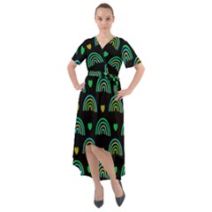 Dark Rainbow Pattern  Front Wrap High Low Dress