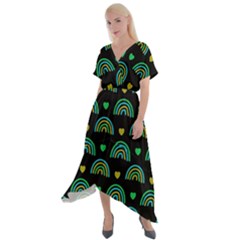 Dark Rainbow Pattern  Cross Front Sharkbite Hem Maxi Dress