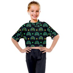 Dark Rainbow Pattern  Kids Mock Neck T-shirt