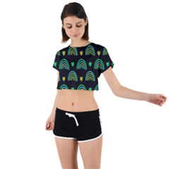 Dark Rainbow Pattern  Tie Back Short Sleeve Crop T-shirt