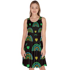 Dark Rainbow Pattern  Knee Length Skater Dress With Pockets