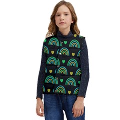 Dark Rainbow Pattern  Kid s Button Up Puffer Vest	