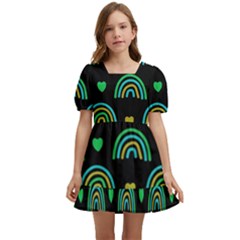 Dark Rainbow Pattern  Kids  Short Sleeve Dolly Dress