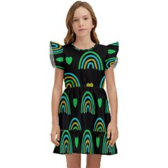 Dark Rainbow Pattern  Kids  Winged Sleeve Dress