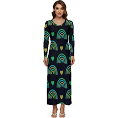 Dark Rainbow Pattern  Long Sleeve Longline Maxi Dress by ConteMonfrey