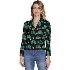 Dark Rainbow Pattern  Women s Long Sleeve Revers Collar Cropped Jacket