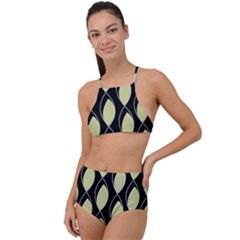 Brown Minimalist Leaves Halter Tankini Set