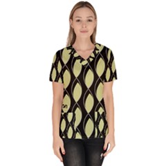 Brown Minimalist Leaves Women s V-neck Scrub Top