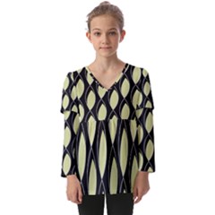 Brown Minimalist Leaves Kids  V Neck Casual Top