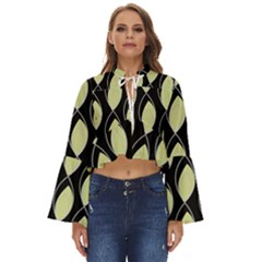 Brown Minimalist Leaves Boho Long Bell Sleeve Top