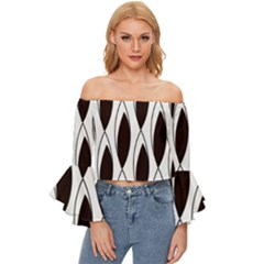 Black Minimalist Leaves Off Shoulder Flutter Bell Sleeve Top