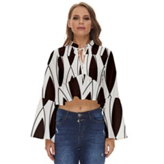 Black Minimalist Leaves Boho Long Bell Sleeve Top