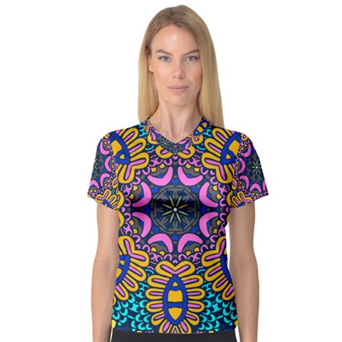 Mandala Fishes   V-neck Sport Mesh T-shirt by ConteMonfrey