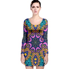 Mandala Fishes   Long Sleeve Velvet Bodycon Dress