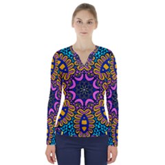 Mandala Fishes   V-neck Long Sleeve Top by ConteMonfrey