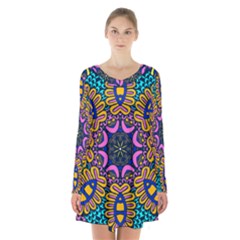 Mandala Fishes   Long Sleeve Velvet V-neck Dress