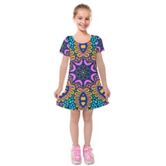 Mandala Fishes   Kids  Short Sleeve Velvet Dress