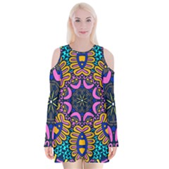 Mandala Fishes   Velvet Long Sleeve Shoulder Cutout Dress by ConteMonfrey