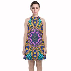 Mandala Fishes   Velvet Halter Neckline Dress 