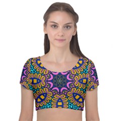 Mandala Fishes   Velvet Short Sleeve Crop Top 