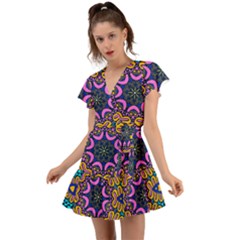 Mandala Fishes   Flutter Sleeve Wrap Dress