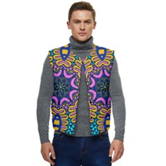 Mandala Fishes   Men s Button Up Puffer Vest	