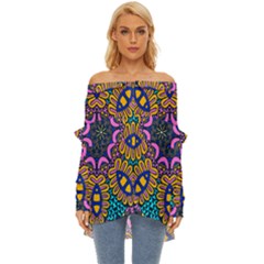 Mandala Fishes   Off Shoulder Chiffon Pocket Shirt