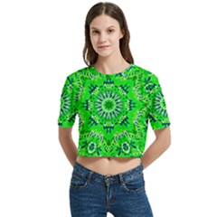 Mandala Flowers   Women s Round Neck Short Sleeve Crop Top by ConteMonfrey