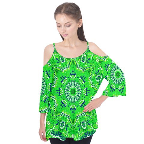 Mandala Flowers   Flutter Sleeve T-shirt by ConteMonfrey