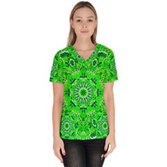 Mandala Flowers   Women s V-neck Scrub Top