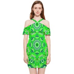 Mandala Flowers   Shoulder Frill Bodycon Summer Dress