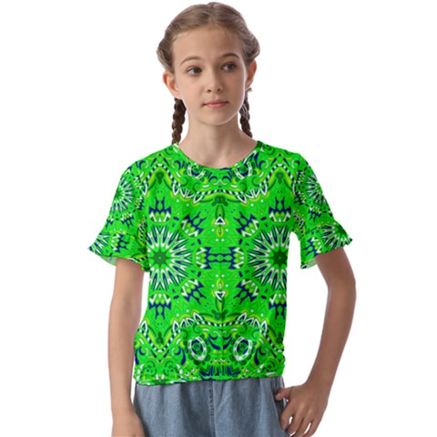 Mandala Flowers   Kids  Cuff Sleeve Scrunch Bottom T-shirt by ConteMonfrey