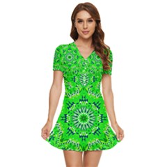 Mandala Flowers   V-neck High Waist Chiffon Mini Dress by ConteMonfrey