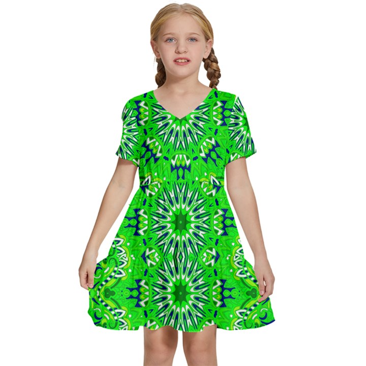 Mandala Flowers   Kids  Short Sleeve Tiered Mini Dress