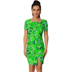 Mandala Flowers   Fitted Knot Split End Bodycon Dress