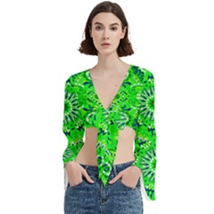 Mandala Flowers   Trumpet Sleeve Cropped Top