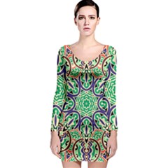 Cold Colors Mandala   Long Sleeve Bodycon Dress