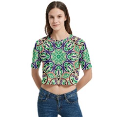 Cold Colors Mandala   Women s Round Neck Short Sleeve Crop Top