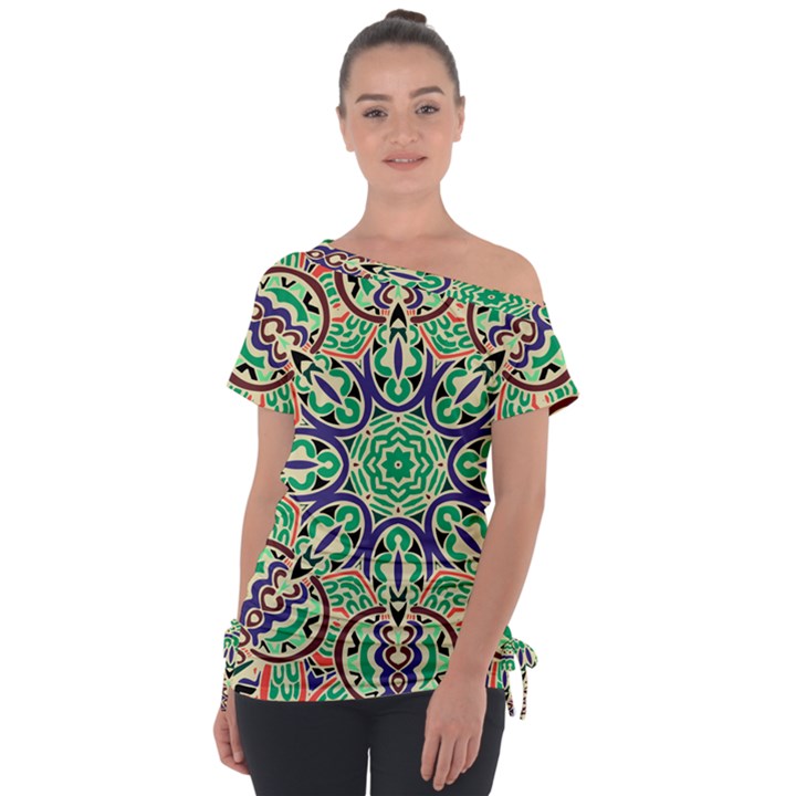 Cold Colors Mandala   Off Shoulder Tie-Up T-Shirt