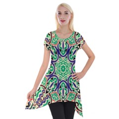 Cold Colors Mandala   Short Sleeve Side Drop Tunic