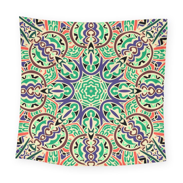 Cold Colors Mandala   Square Tapestry (Large)