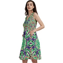 Cold Colors Mandala   Sleeveless V-neck Skater Dress With Pockets by ConteMonfrey