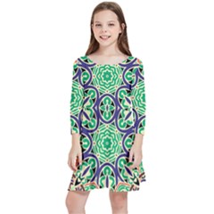 Cold Colors Mandala   Kids  Quarter Sleeve Skater Dress