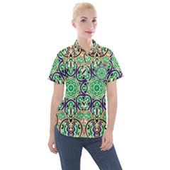 Cold Colors Mandala   Women s Short Sleeve Pocket Shirt