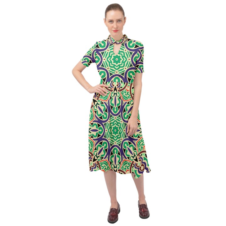 Cold Colors Mandala   Keyhole Neckline Chiffon Dress