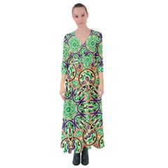 Cold Colors Mandala   Button Up Maxi Dress