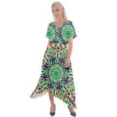 Cold Colors Mandala   Cross Front Sharkbite Hem Maxi Dress